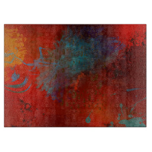 Planche À Découper Rouge, Aqua & Gold Grunge Digital Art Abstrait