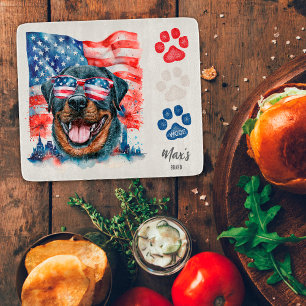 Planche À Découper Rouge Blanc Bleu 4 Juillet Drôle Chien Rottweiler