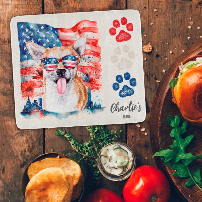 Planche À Découper Rouge Blanc Bleu Drôle Cool Chihuahua Drapeau Amér (Créateur téléchargé)