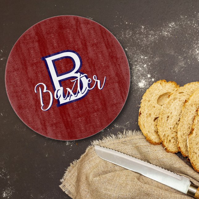 Planche À Découper Rouge Blanc & Bleu Nom et Monogramme Personnalisé (Red White & Blue Name and Monogram Personalized Cutting Board
)