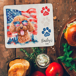 Planche À Découper Rouge Blanc et Bleu Poodle Drôle du 4 Juillet