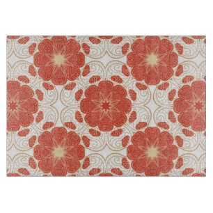 Planche À Découper Rouge et motif floral de dentelle d'or