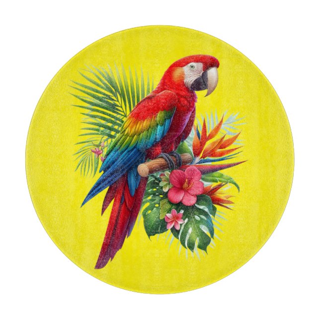 Planche À Découper Rouge macaw tropical floral (Devant)