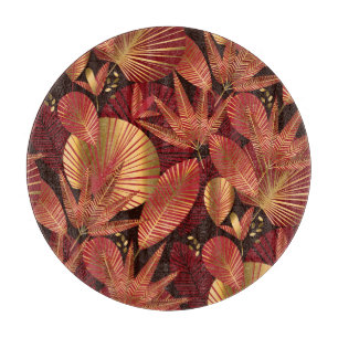 Planche À Découper Rouge or, Motif tropical géométrique.