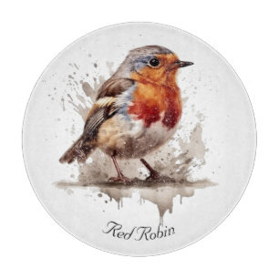Planche À Découper Rouge rouge de l'oiseau mignon en aquarelle