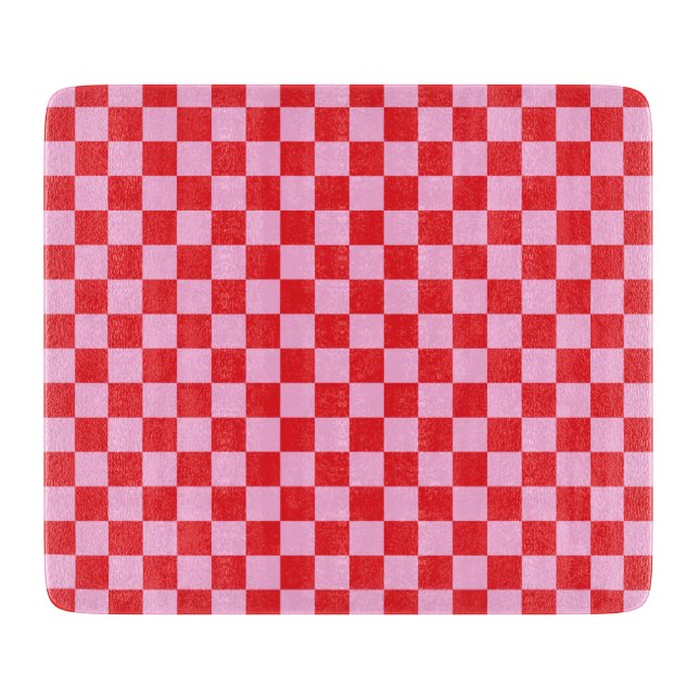 Planche À Découper Rouge vif et rose clair à carreaux (Devant)