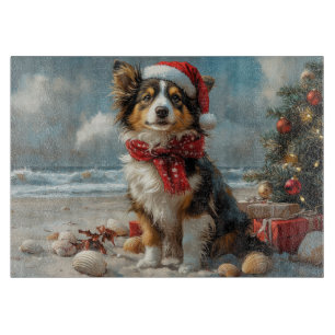 Planche À Découper Rough Collie Chien Noël Plage Vintage