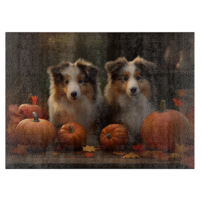 Planche À Découper Rough Collie chiot Automne Délice Citrouille  (Devant)