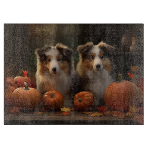 Planche À Découper Rough Collie Puppy Automne Citrouille de plaisir
