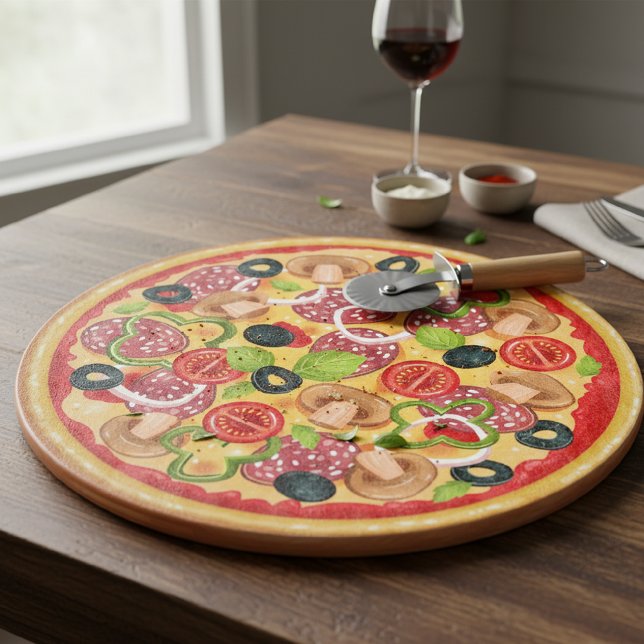Planche À Découper Round Cutting Board  Illustration Whole Pizza (Créateur téléchargé)