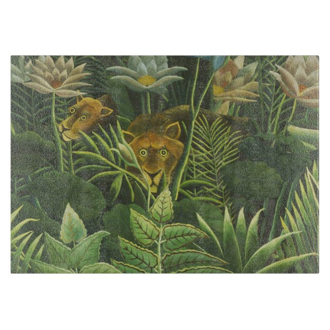 Planche À Découper Rousseau Tropical Jungle Lion Peinture (Devant)