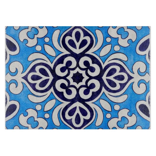Planche À Découper Royal Blue Ceramic Classic Geometric Mosaic  (Devant)