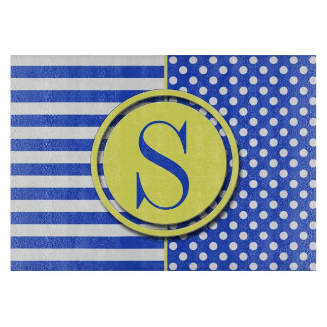 Planche À Découper Royal Blue Pois et stries-Monogram STaylor (Devant)