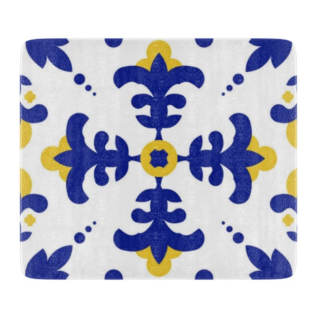 Planche À Découper Royal Fleur Bold Blue and Gold Botanical  (Devant)