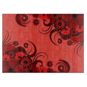 Planche À Découper Ruby Red Hibiscus Floral Verre