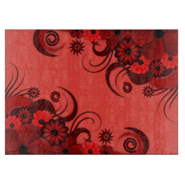 Planche À Découper Ruby Red Hibiscus Floral Verre (Devant)
