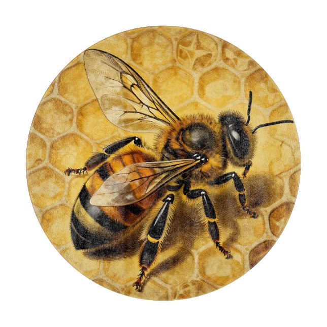 Planche À Découper Ruche d'abeille miel doré naturel  (Devant)