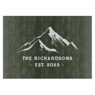 Planche À Découper Rustic Mountains Nom de famille personnalisé Lake