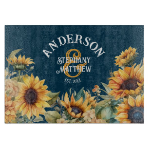 Planche À Découper Rustic Sunflower Navy Cadeau Mariage personnalisé