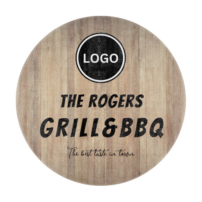 Planche À Découper Rustic Wood Business Logo Grill & BBQ (Devant)