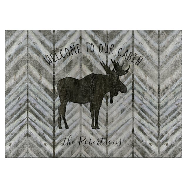 Planche À Découper Rustic Wood Moose Bienvenue dans notre pavillon Ca (Devant)