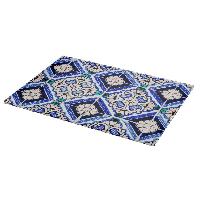 Planche À Découper Rustique Azulejo Motif espagnol Carreaux Marine Bl (Coin)