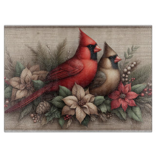 Planche à découper rustique des cardinaux d'hiver