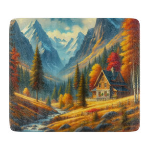 Planche À Découper Rustique, Gîte de montagne d'automne & rivière
