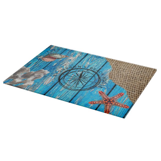 Planche À Découper Rustique Nautique Bleu Burlap Starfish (Coin)