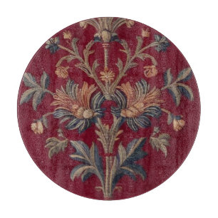 Planche À Découper Sac broderie medievale fleurie en rouge bordeaux