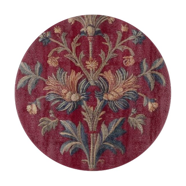 Planche À Découper Sac broderie medievale fleurie en rouge bordeaux (Devant)