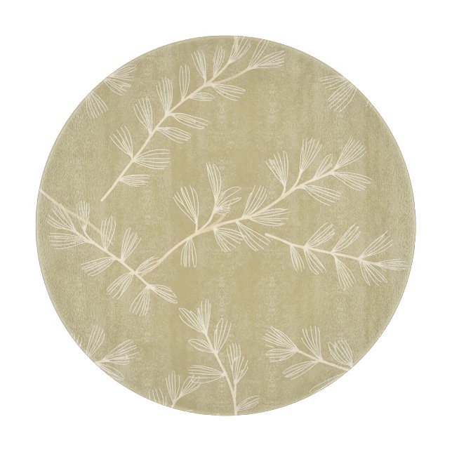 Planche À Découper Sage Green Botanical Pattern Cream Hand Drawn Leaf (Devant)
