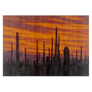 Planche À Découper Saguaro, coucher de soleil, Parc national de Sagua