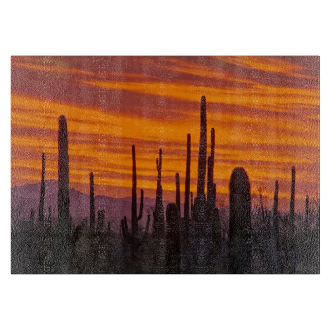 Planche À Découper Saguaro, coucher de soleil, Parc national de Sagua (Devant)