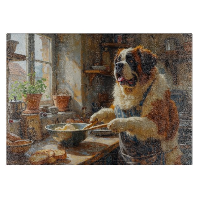 Planche À Découper Saint-Bernard cuisinant dans la cuisine (Devant)