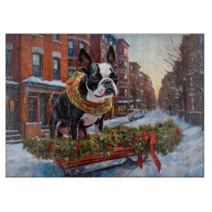 Planche À Découper Saison de Noël de Boston Terrier