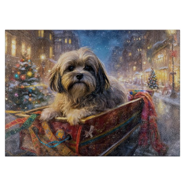 Planche À Découper Saison Festive de Noël de Lhasa Apso (Devant)