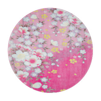 Planche À Découper Sakura floral japonais blanc rose traditionnel