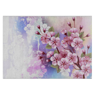 Planche À Découper Sakura rose sur fond de peinture