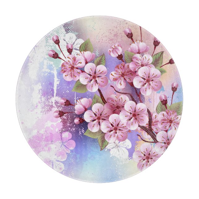Planche À Découper Sakura rose sur la peinture Arrière - plan (Devant)