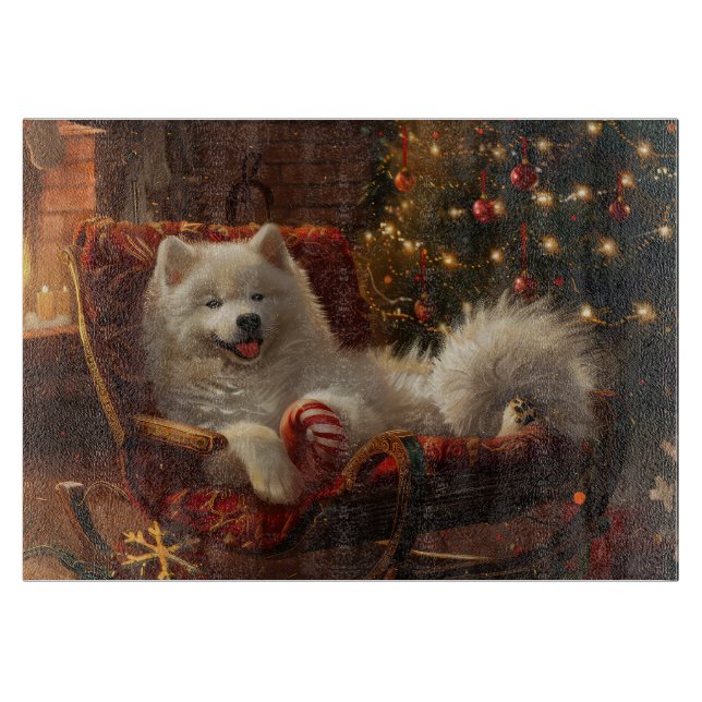 Planche À Découper Samoyed Chien Festive de Noël (Devant)