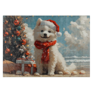 Planche À Découper Samoyed Dog Christmas Vintage Beach