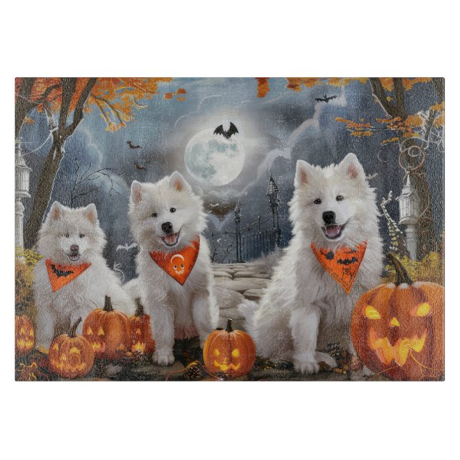 Planche À Découper Samoyed Halloween Éffrayant (Devant)