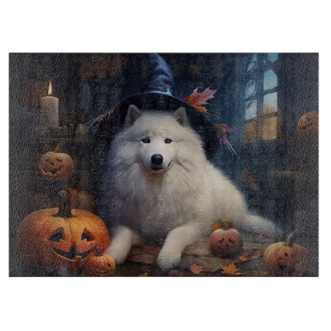Planche À Découper Samoyèdes Citrouilles Halloween Épouvantable (Devant)