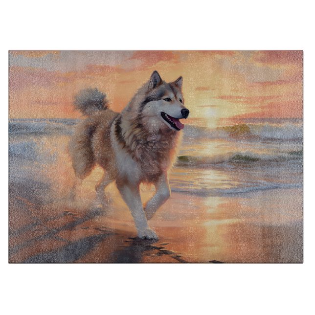 Planche À Découper Sandy Paws Malamute Alaskan Chien sur la Plage au  (Devant)