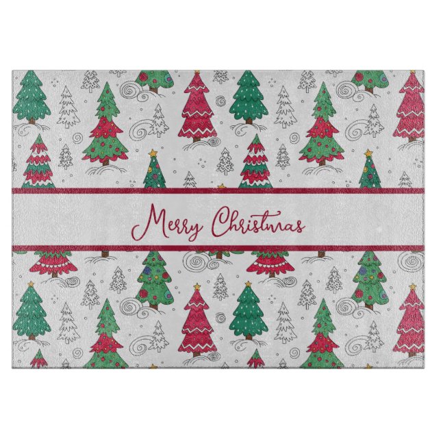 Planche À Découper Sapins de Noël Décorés Fantaisistes et Capricieux  (Devant)