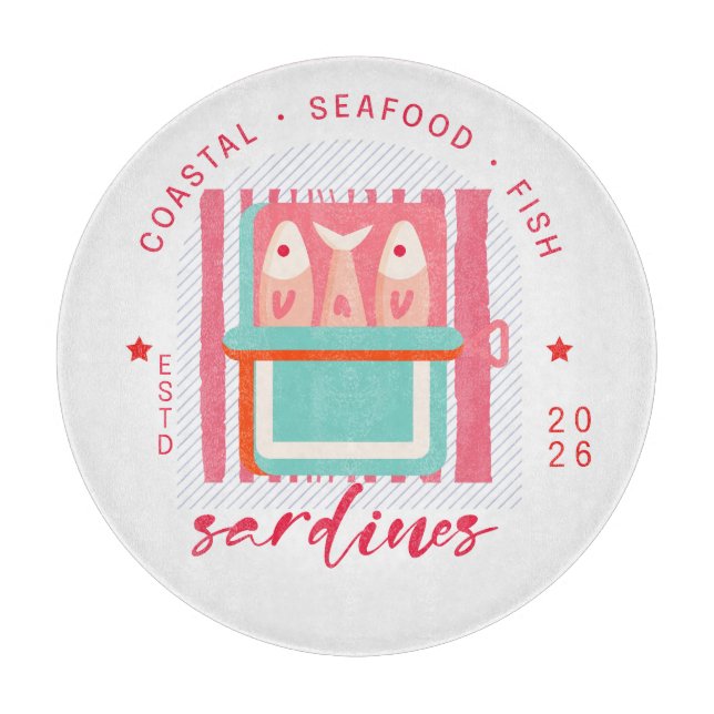 Planche À Découper Sardines fantaisistes de la plage côtière rose (Devant)