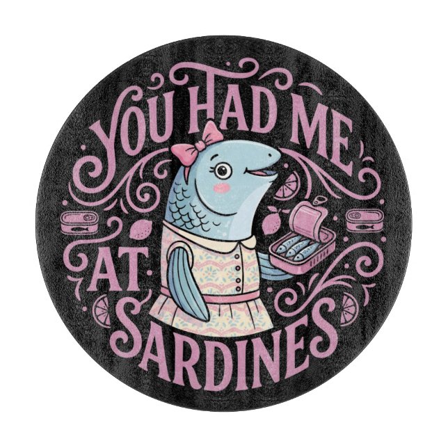 Planche À Découper Sardines roses mignonnes citation de dessin animé (Devant)