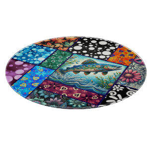 Planche À Découper Saumon Patchwork Floral Fou Coloré
