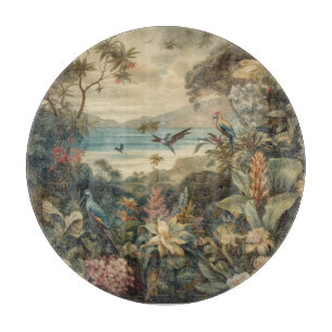 Planche À Découper Scène botanique vintage oiseaux fleurs au paradis